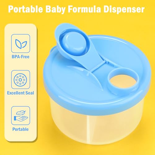 Image of Accmor Baby Formula Dispenser On The Go, Non-Spill Rotating Three-Compartment Formula Container to Go, Milk Powder Kids Snack Container for Infant Toddler Travel, Blue, 2 Pack