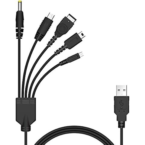 Xahpower 5 in 1 USB Charger Cable Cord for Nintendo NDS Lite/Wii U/New 3DS(XL/LL),3DS(XL/LL),2DS,DSi(XL/LL),NDS/GBA SP(Gameboy Advance sp),PSP 1000 2000 3000 Cover