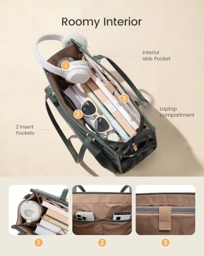Image of LOVEVOOK Quilted PU Leather Teacher Tote Laptop Bag Work Purse for Women | Large Cup Holder, Professional Waterproof Handbag Briefcase, Gifts for Business Office Nurse Mom College Travel Daily Leiure