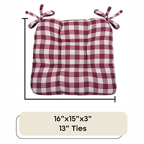 Buffalo Check Tufted Chair Seat Cushions, 2-Pack, Burgundy - 16" X 15" X 3" - Comfortable Seat Cover Pad With Stain Repellent Fabric & Ties To Indoor & Ourdoor Chair Styles By Achim Home Decor #TOP3