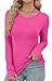 Womens Tops Trendy 2025 Long Sleeve Thermal Shirts with Thumb Holes Crewneck Slim Fit Fall Clothes Hot Pink XS