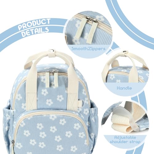 Image of Bluboon Toddler Backpack for Girls Boys 2-4 Cute 12 inch Preschool Kindergarten Backpacks Kids Daycare Bags School Travel (White Flower-Blue, Age 2-4 (12 inch H not Fit A4 Folder))