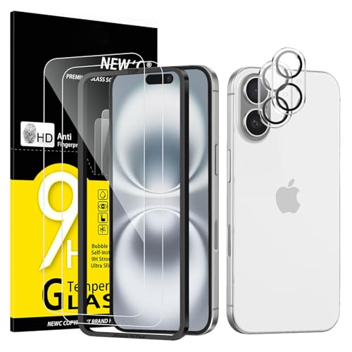NUEVO'C 2 x protector pantalla para iPhone 16 Plus (6,7 pulgadas) y protector de lente de cámara - cristal templado - ultra resistente - herramienta de instalación fácil incluida