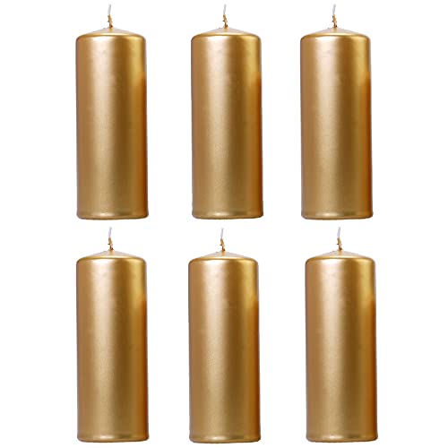 DekoHaus Stumpenkerzen Metallisch Gold 15 cm x 6 cm – 6 Stück...