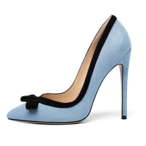 Zamikoo Women's Pointed Toe Slip On High Heel Pumps, Stiletto Heels with Bow, Classic Pumps Shoes for Casual Dress Office Wedding 4.7 Inch Suede Heels2