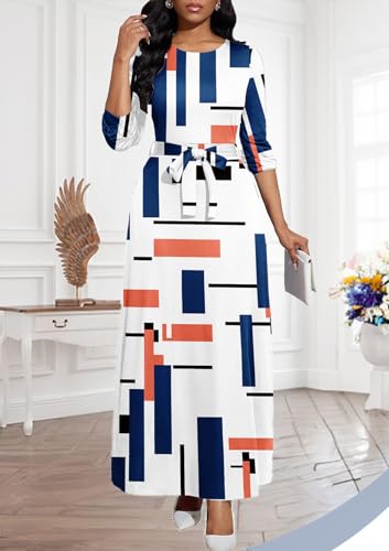 Image of BubFee Long Dress for Women Casual Long Sleeve Dresses Maxi Dress Empire Waist Loose with Belt