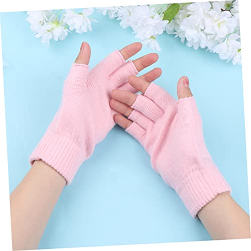 Mitones de punto de medio dedo cálidos de invierno para mujer rosa 7