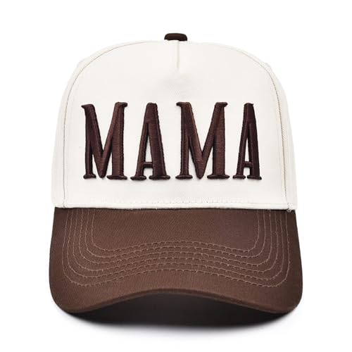Womens Mama Trucker Hat Trendy Embroidered Adjustable Mom Baseball Cap Two-Tone Ponytail Hat for Outfits Brown
