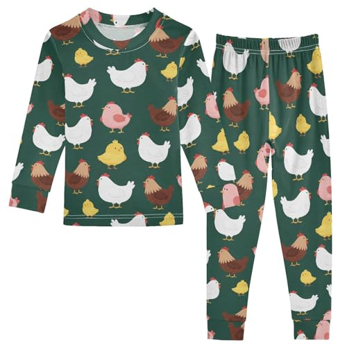 Pajama Sets Long Sleeve Chicken Pattern Print Design Soft Comfy Sleepwear 2 Piece PJS 3-8T
