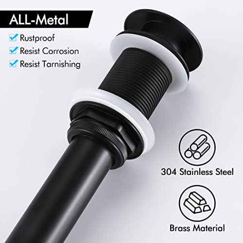 Kes Bathroom Sink Drain Pop Up Drain Without Overflow, Vessel Sink Stopper Matte Black, All Metal Rustproof Brass And 304 Stainless Steel, S2008S62D-Bk #TOP2