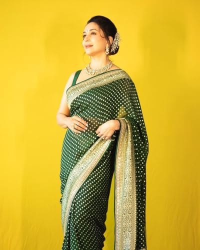 Image of Flosive Women's Sage Green Kanjivaram Silk With Weaving Saree With Blouse Piece