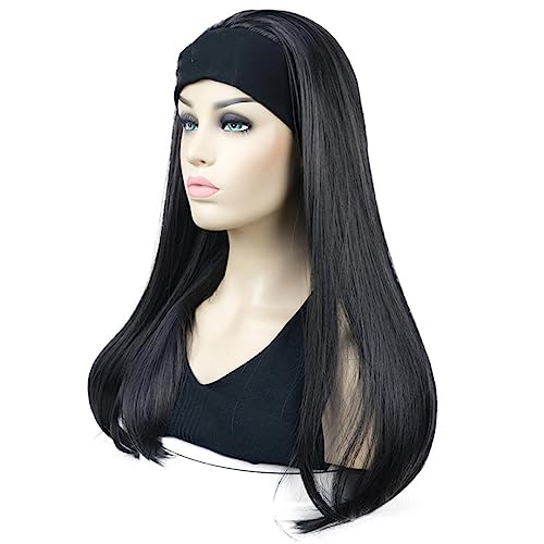 Wjnvfioo Long Straight Wig Half 3/4 Wig With Headband Orange