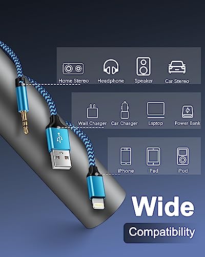 Car Aux Cord for iPhone, Lightning to 3.5mm Male Audio 2-in-1 MFI Certified 4ft Auxiliar & Charging Cable for Car/Home Stereo Speaker Headphone Compatible with iPhone 14 13 12 11 Pro Max XR X 8 Plus - Thumbnail 7