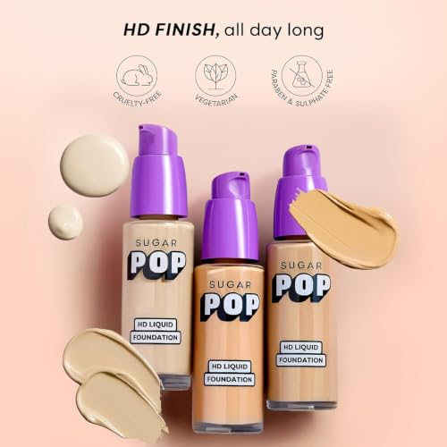 Image of SUGAR POP HD Liquid Foundation with SPF 30, Walnut | Full Coverage, Water-Resistant Matte Finish | Lasts Up to 16 Hours | 30 ml