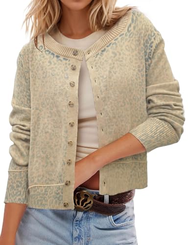 Image of Ziesexy 2026 Leopard Cardigan Womens Button Up Sweaters Long Sleeve Cheetah Print Cropped Cardigan Jackets