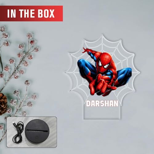 Image of Customized Spiderman LED Name Lamp | 3D Illusion Nightlight Superhero Themed Bedside Table Lamp for Children's Bedroom Gift for Boys & Marvel Fans | Warm White Light