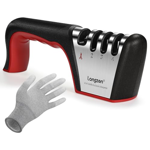 Longzon 2 Pack Knife Sharpener with a Cut-resistant Glove