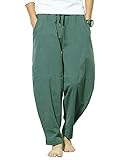 Banana Bucket Men’s Casual Baggy Pants Drawstring Cotton Loose Harem Pants Lake Green