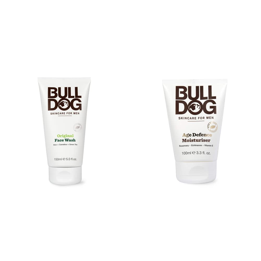 Bulldog Skincare Original Face Wash for Men 150ml & Age Defence Moisturiser for Men 100ml