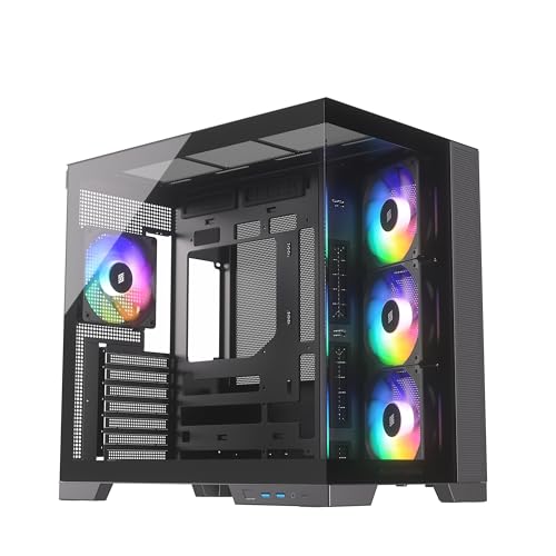 Silentware View A-RGB Boîtier PC Midi Tour Noir Showcase, panneau avant et fenêtre latérale en verre trempé, 4 ventilateurs RVB 120 mm, PWM 4 broches et 3 broches, couvercle amovible, USB-C, ATX/mATX