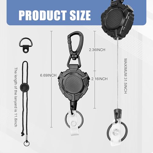 Image of Ezcora CB Mic Holder Retractable Microphone Keeper Heavy Duty CB Radio Retractable Hanger Tether, 32 inch Stainless Steel Cord, 12 inch Nylon Attachment Lanyard, D-Ring Mount Included