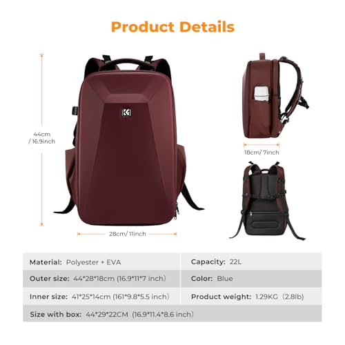 K&F CONCEPT Mochila rígida para cámara réflex digital con compartimento para laptop de 15 a 15.6 pulgadas, funda rígida impermeable compatible con dron Canon/Nikon/Sony/DJI Mavic - imagen 7