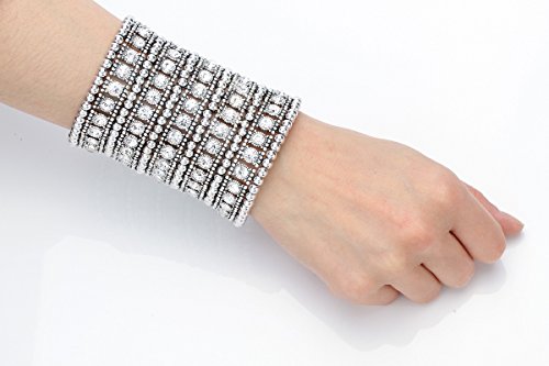 Szxc Womens Ballroom Rhinestone Stretch Cuff Bracelets Fit Wrist Circumference from 6.5" to 7.8" - Lead & Nickle Free4