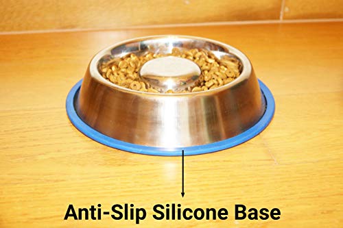 Mr. Peanut's Stainless Steel Interactive Slow Feed Dog Bowl With A Blue Silicone Base, Fun Healthy Bloat Stop Feeder (Small) #TOP5