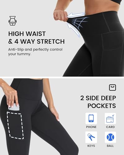 3 Packs Leggings with Pockets for Women, Soft High Waisted Tummy Control Workout Yoga Pants