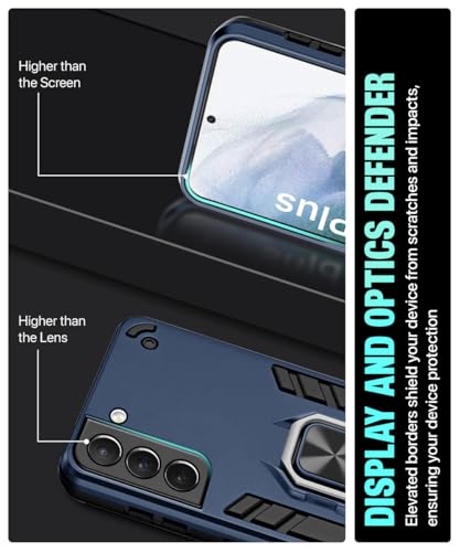 Image of WOW IMAGINE Shock Proof Back Case Mobile Cover for Samsung Galaxy S21 Plus (Armor | Hybrid PC + TPU | Full Protection with Ring Holder Kickstand | Blue)