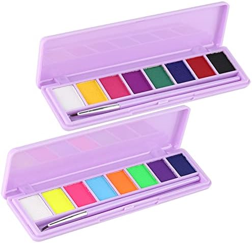 Yeweian 2 Pcs Water Activated Eyeliner Palette Liquid Eyeliner Colorful Set Hydra Graphic Eyeliner Makeup, Neon Face Paint UV Glow Black White Red Body Paint Rainbow Eyeliner(01+02)