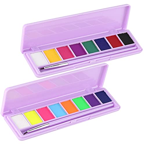 Yeweian 2 Pcs Water Activated Eyeliner Palette Liquid Eyeliner Colorful Set Hydra Graphic Eyeliner Makeup, Neon Face Paint Uv Glow Black White Red Body Paint Rainbow Eyeliner(01+02) #TOP17