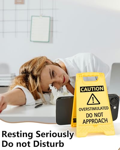 Caution Overstimulated Do Not Approach Office Decor, Funny Desk Sign for Women Coworkers, Valentines Day Gag Gifts for Tax Season, Sarcastic Desk Accessories, Phone Holder with Mirror