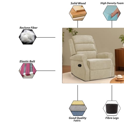Image of Comfy Fabric 1 Seater Recliner Sofa, Premium Upholstery with Soft Padding & Comfortable Cushions, Manual Recliner Chair for Home & Living Room | Cream