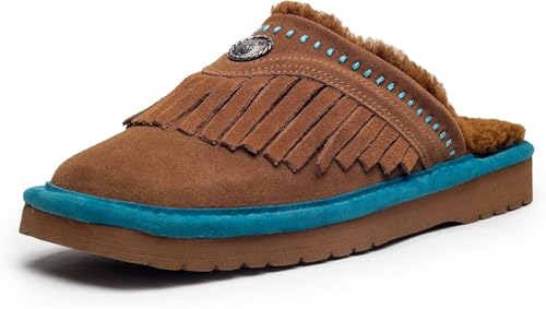 Image of ARIAT Women's Jackie Square Toe Warm Soft Genuine Suede Leather Indoor Outdoor Slippers with Plush Collar