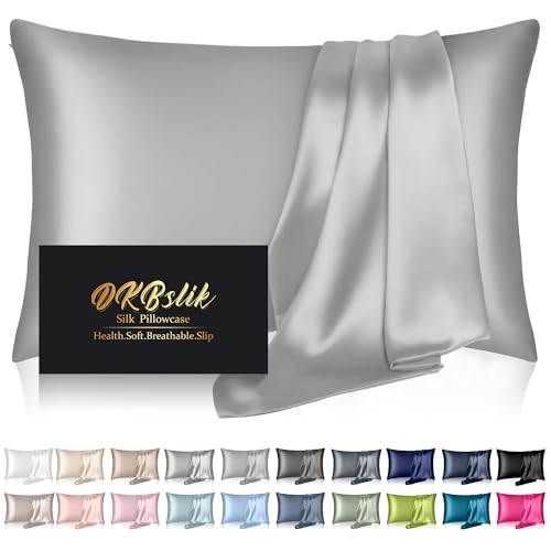Image of Silk Pillowcase for Hair and Skin, Mulberry Silk Pillow Cases Queen Size, Smooth Anti Acne Cooling Sleep Both Sides Natural Silk Satin Pillowcases with Hidden Zipper, Gifts for Women Men, Grey