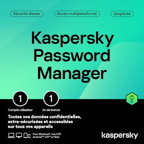Kaspersky Password Manager | Nombre d'appareils illimité | 1 Compte Utilisateur | 1 An | Windows/Mac/Android/iOS | Code d’activation – Envoi par Email