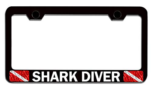 shark diver license plate frame - Custom Brother - Shark Diver Scuba Diving Black Steel Auto SUV License Plate Frame License Tag Holder, A6