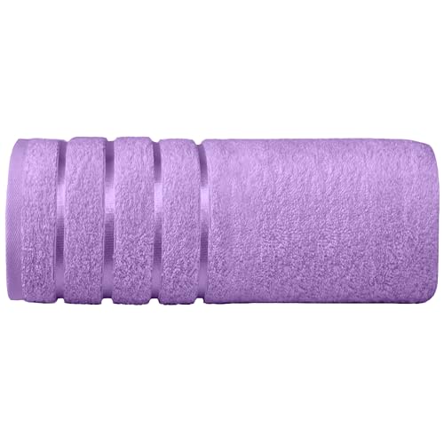 Image of Elegant Comfort 100% Turkish Cotton 4 Lines Viscose Stripe Jumbo Bath Towel - Hotel Spa Quality Extra Large 35 x 70 Inch Bath Towel Ultra Soft, Super Absorbent Quick Dry Large Bath Towel, Lilac