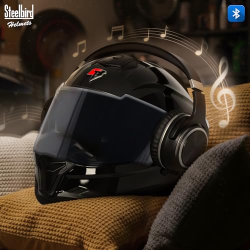 Steelbird SBH-57 Fighter Bass X Bluetooth Helmet, Black Glossy Black - Image 5