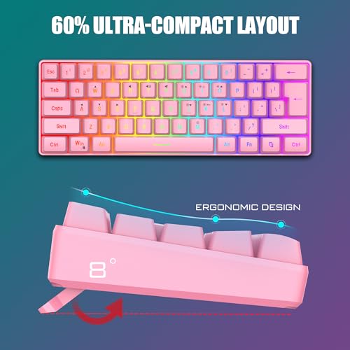 Image of RedThunder 60% Gaming Keyboard and Mouse Combo, Ultra-Compact 61 Keys RGB Backlit Mini Keyboard, Lightweight 7200 DPI Honeycomb Optical Mouse, RGB Wired Gaming Set for PC MAC PS5 Xbox Gamer(Pink)