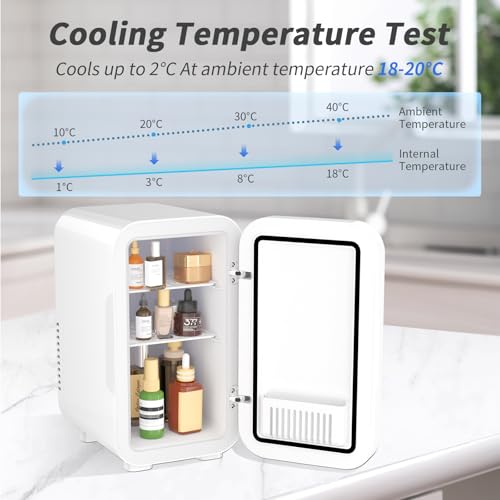 YASHE Mini Fridge, 6 Liter/8 Cans 220-240V AC/DC Portable Thermoelectric Cooler Refrigerators for Bedroom, Skincare, Beverage, Office, Dorm Room and Car, White - Image 3