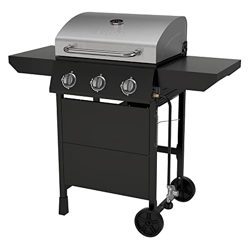 image for Nexgrill Premium 3 Burner Propane Barbecue Gas Grill, Side Table Open 