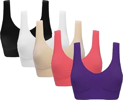 Women's 5 Pack Seamless Comfortable Sports Bra with Removable Pads (AU, Alpha, Large, Regular, Regular, Style1)