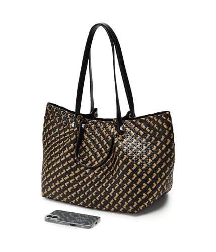 Bolso Tote de paja AllSaints Allington negro/natural miniatura 4