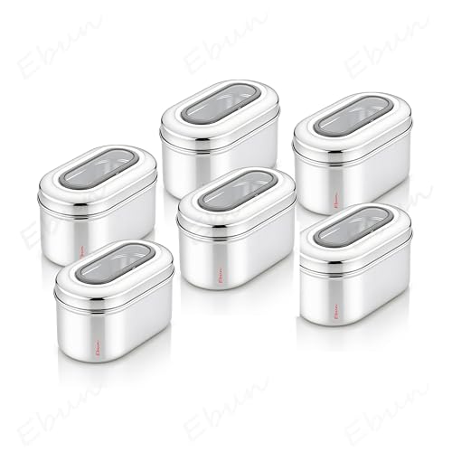 Image of Ebun Stainless Steel Top See Through Containers | Stainless Steel Container with Lid | Capsule Shape Steel Kitchen Containers Set | Steel Airtight Container | 750 Gms Capacity Approx | Pack of 6