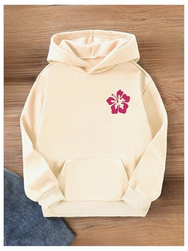 COZYEASE Girl's Floral Graphic Hoodie Long Sleeve Hooded Neck Sweatshirt Pullovers with Pocket - Image 3