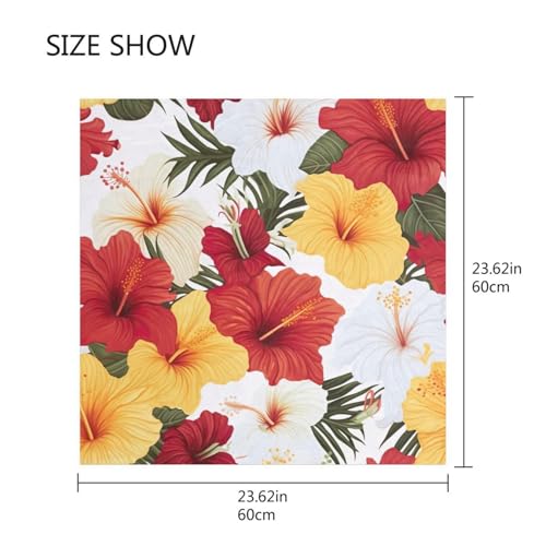 Yellow Red Hibiscus Silk Scarf Women's Fashion Square Satin Headscarf Neck Scarf Head Hair Wraps 23.6 Inches2