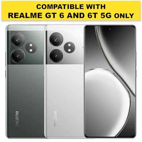 Image of RIGGEAR Shockproof Sleek Hybrid Armor Back Cover Case Compatible with Realme GT 6, Realme GT 6T 5G (Clear PC + Black TPU Bumper)