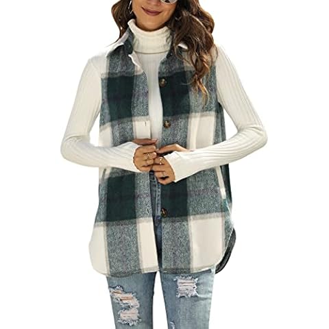 UANEO Womens Green Flannel Plaid Vest Cover